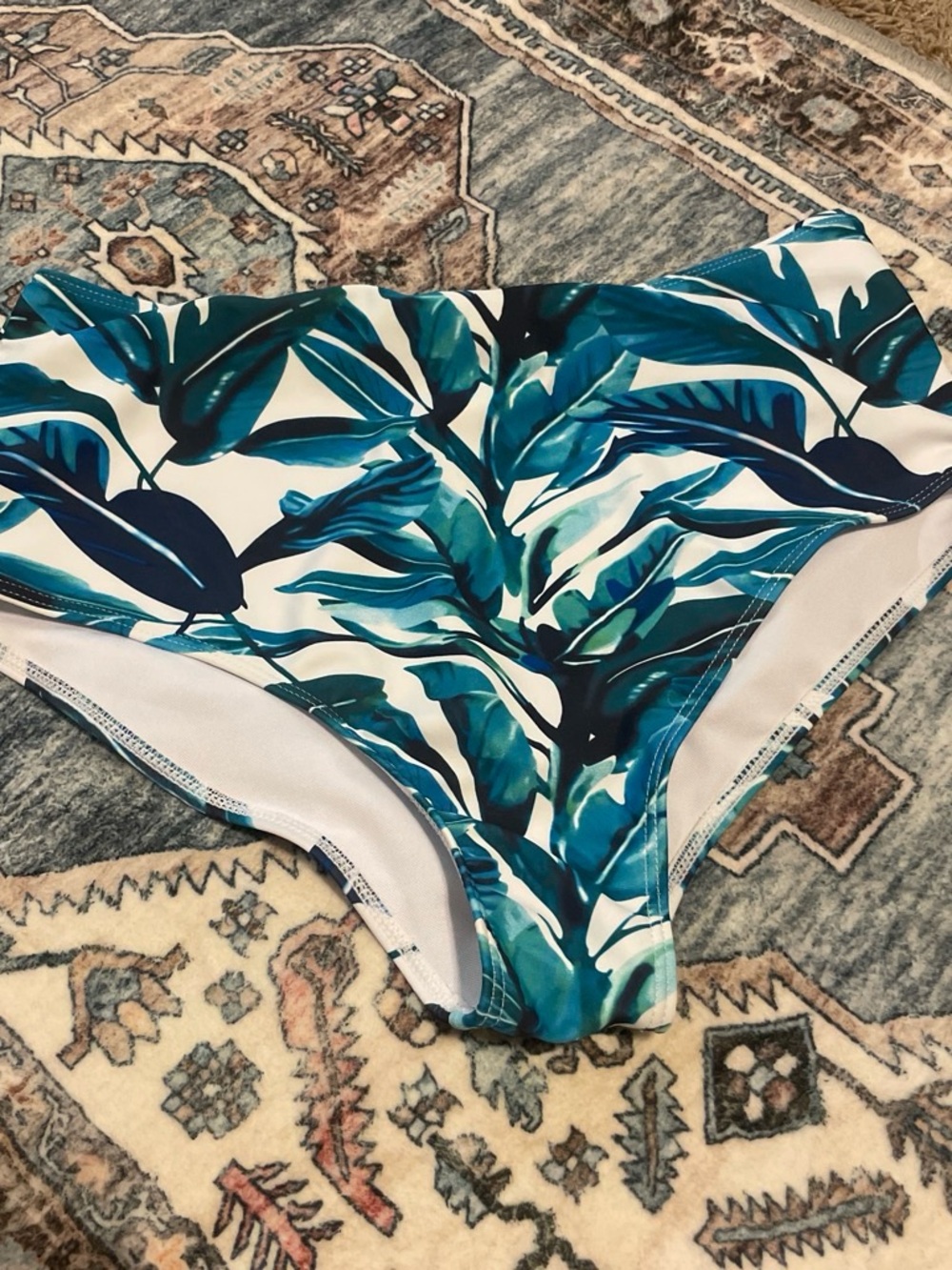 Tropical Teal & Navy Leaf Bikini Bottom